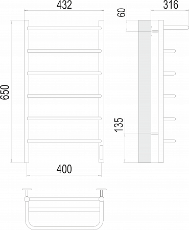 Полка П6 400х650 Электро (quick touch) Полотенцесушитель  TERMINUS Рязань - фото 3