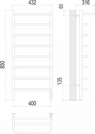 Полка П8 400х850 Электро (quick touch) Полотенцесушитель  TERMINUS Рязань - фото 3