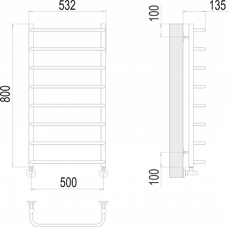 Стандарт П8 500х800  Полотенцесушитель  TERMINUS Рязань - фото 3