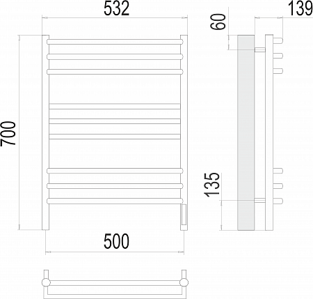 Прато П9 500х700 электро (sensor quick touch) Полотенцесушитель  TERMINUS Рязань - фото 3