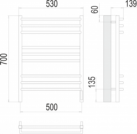 Соренто П9 500х700 электро (sensor quick touch) Полотенцесушитель  TERMINUS Рязань - фото 3