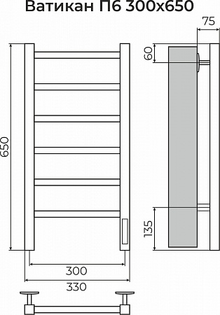 Ватикан П6 300х650 Электро (quick touch) Полотенцесушитель TERMINUS Рязань - фото 3