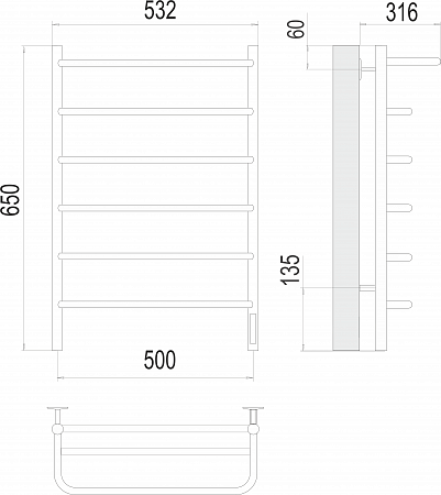 Полка П6 500х650 Электро (quick touch) Полотенцесушитель  TERMINUS Рязань - фото 3